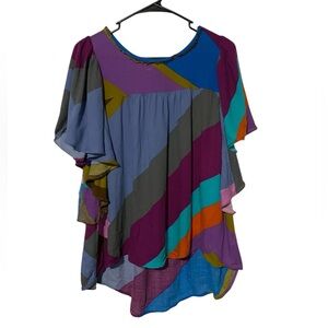 Hiché Anthropologie Colorful Flutter Sleeve Top